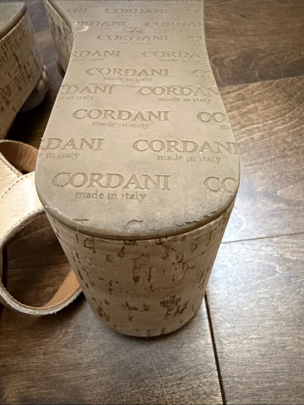 Cordani Tan Beige Cork Wedge Sandals - Picture 13 of 14